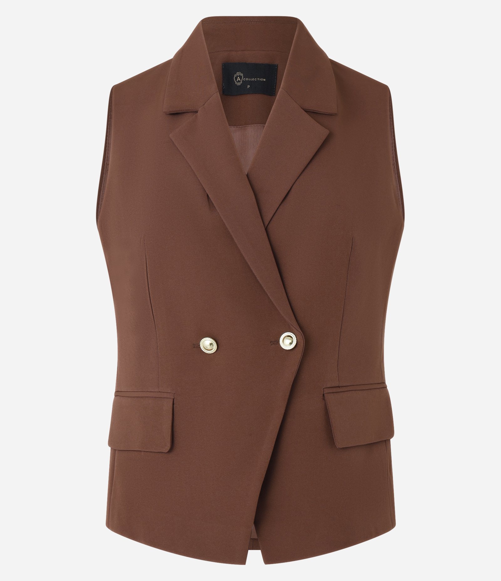 Colete Alfaiatado com Gola Blazer e Botões Metalizados Marrom 7
