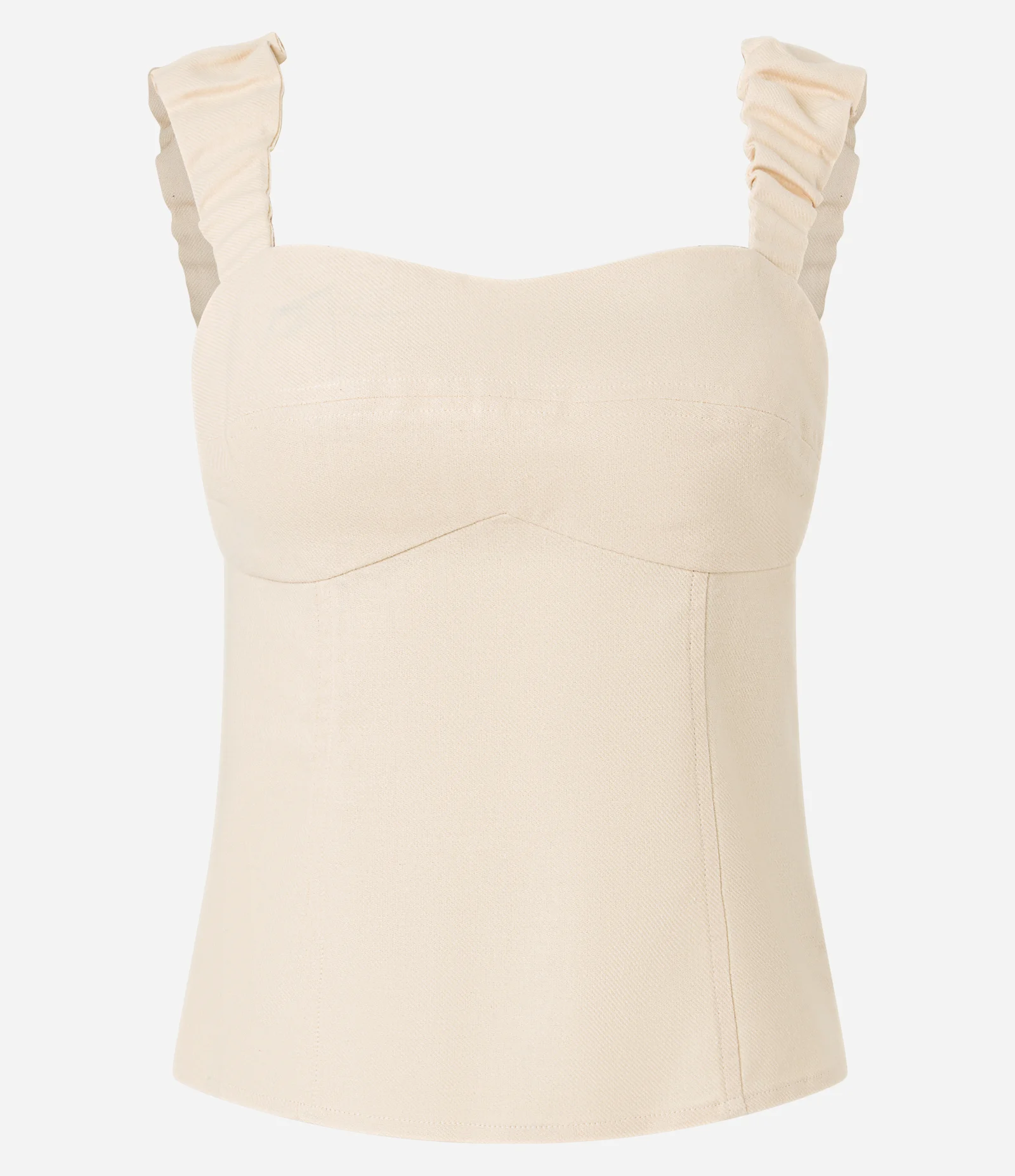 Blusa de Alça Larga com Linho e Decote Coração Bege 7