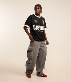 Calça Super Baggy em Sarja Estonada com Lavagem