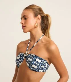 Biquíni Top Bandeau em Microfibra com Estampa de Correntes e Alças Removíveis