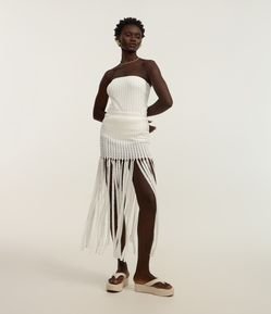 Saia Reta Long Midi Texturizada de Franjas