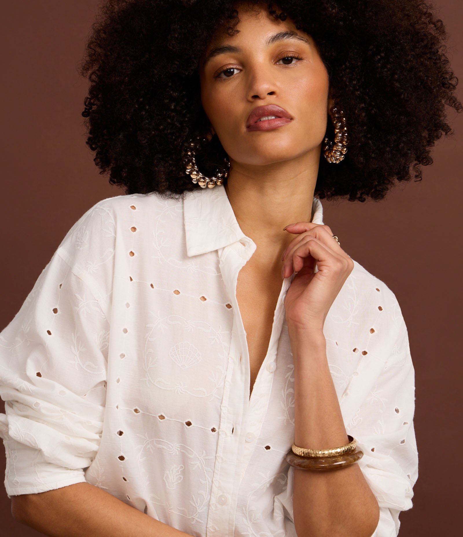 Camisa em Cambraia com Bordados e Vazados Off White 6