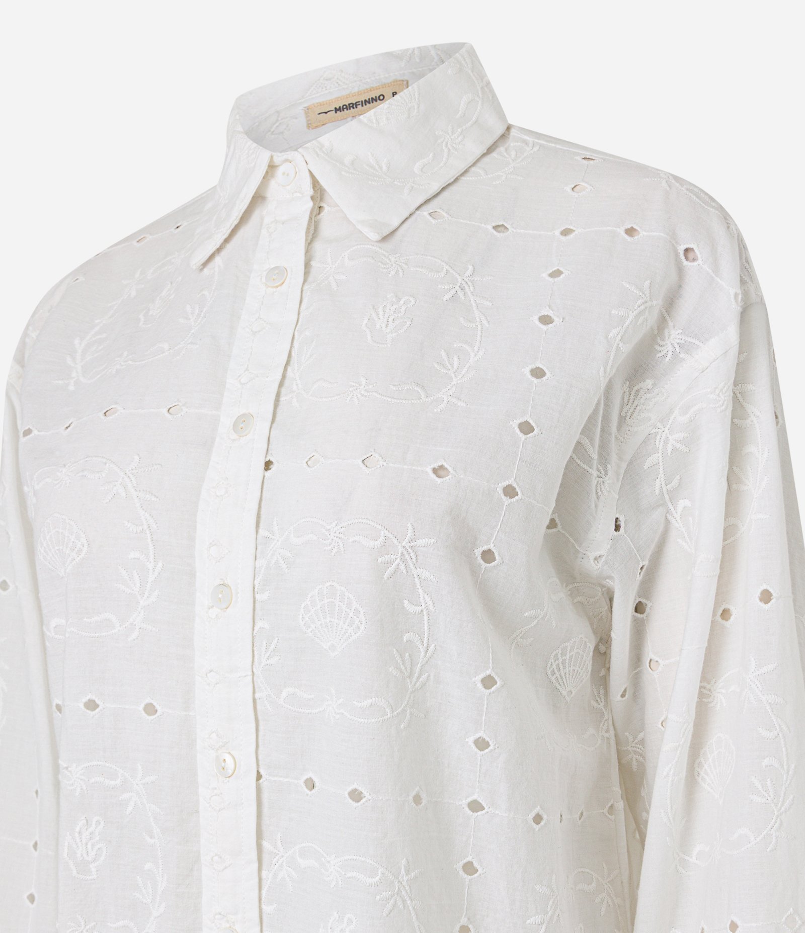 Camisa em Cambraia com Bordados e Vazados Off White 8