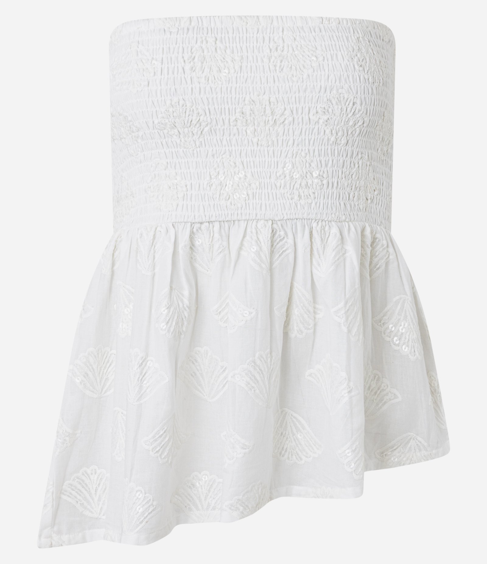 Blusa em Cambraia com Lastex e Bordado na Barra Assimétrica Off White 7