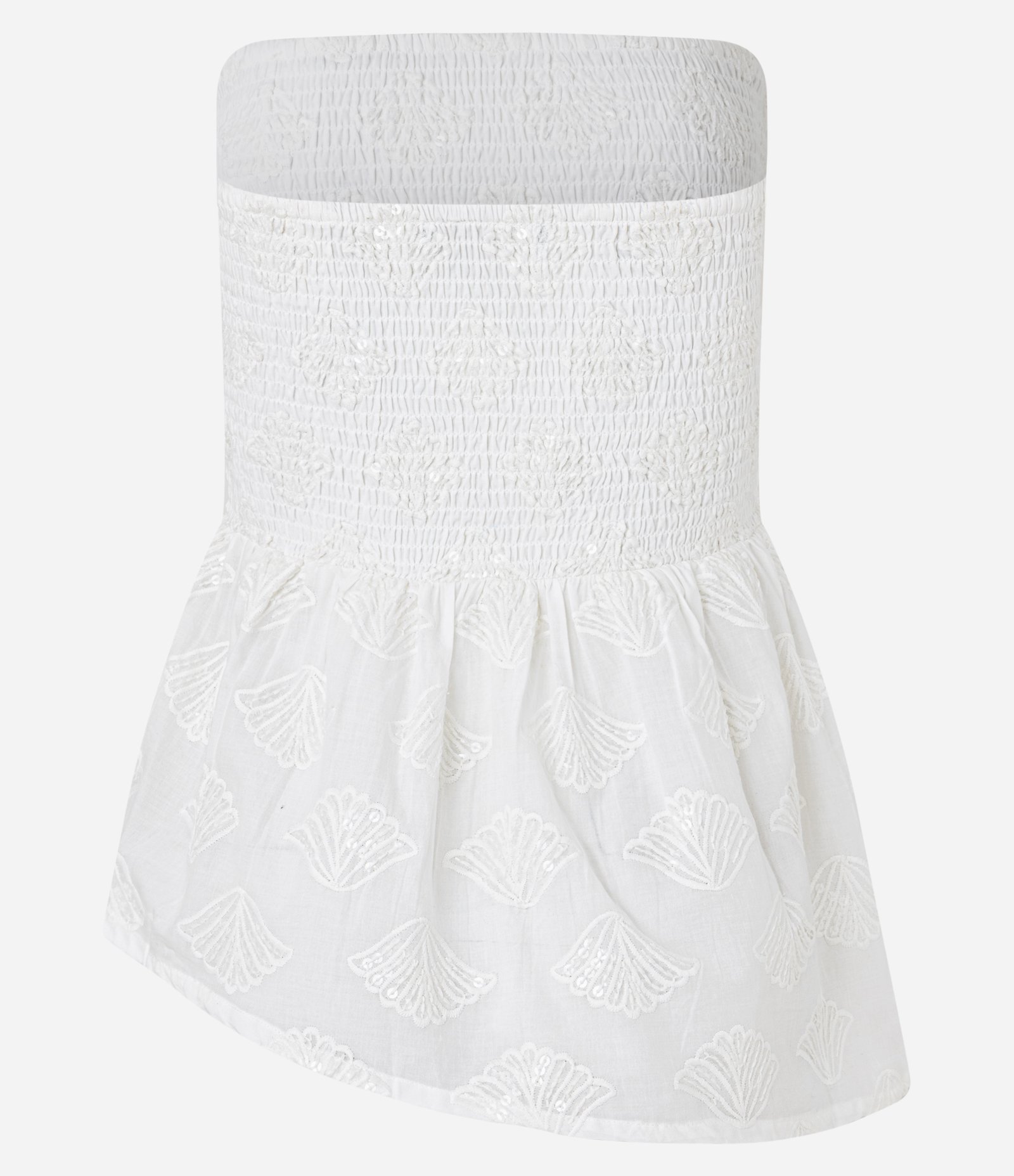 Blusa em Cambraia com Lastex e Bordado na Barra Assimétrica Off White 10