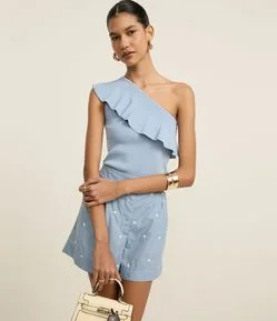 Blusa Ombro Só em Tricô com Babados