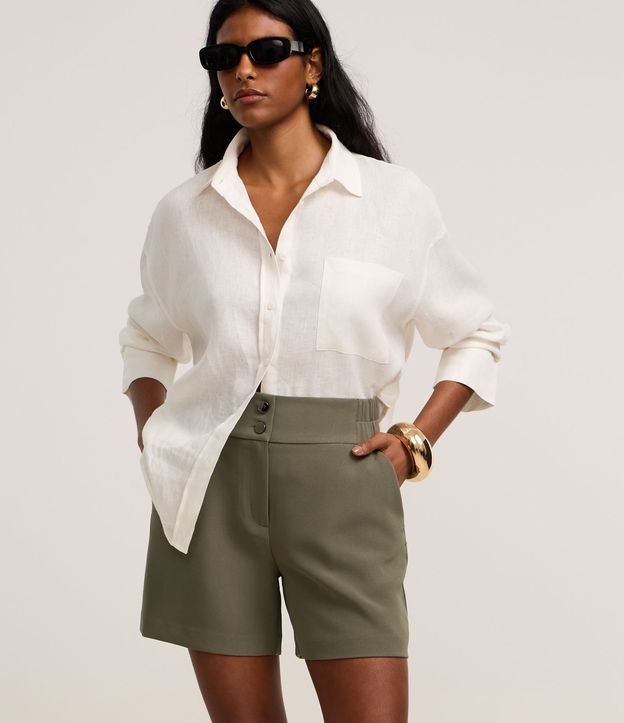 Bermuda em Poliéster com Cós Elástico Sem Estampa