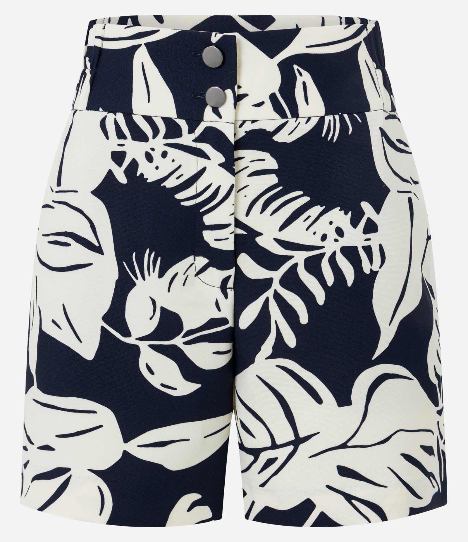 Short Alfaiatado com Cintura Alta e Estampa Tropical Azul Marinho 5