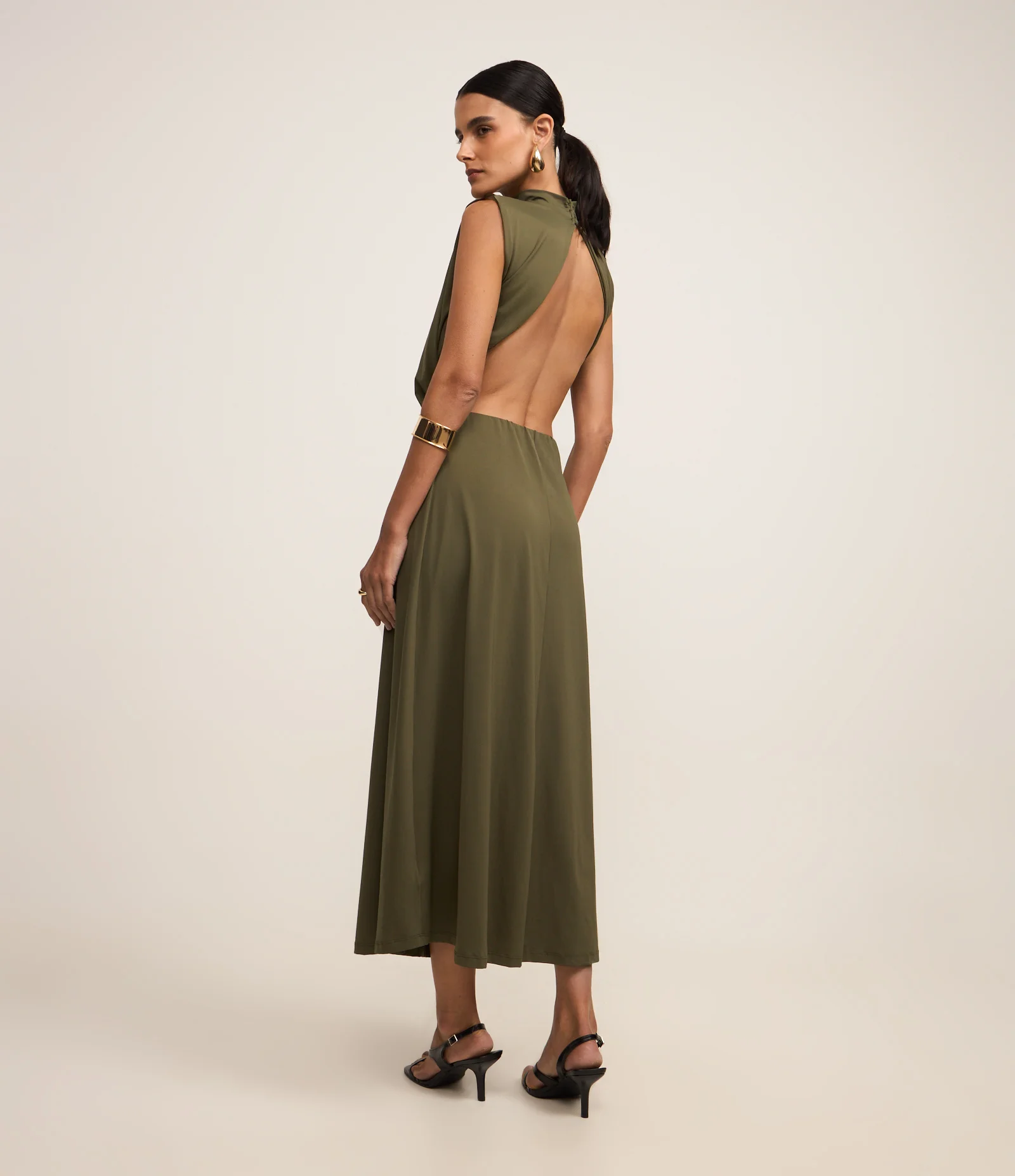 Vestido Longo em Helanca Cut Out com Costas Abertas Verde 2