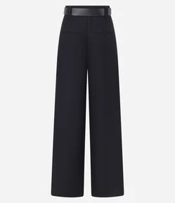 Calca Pantalona em Viscolinho com Cinto de Fivela Martelado