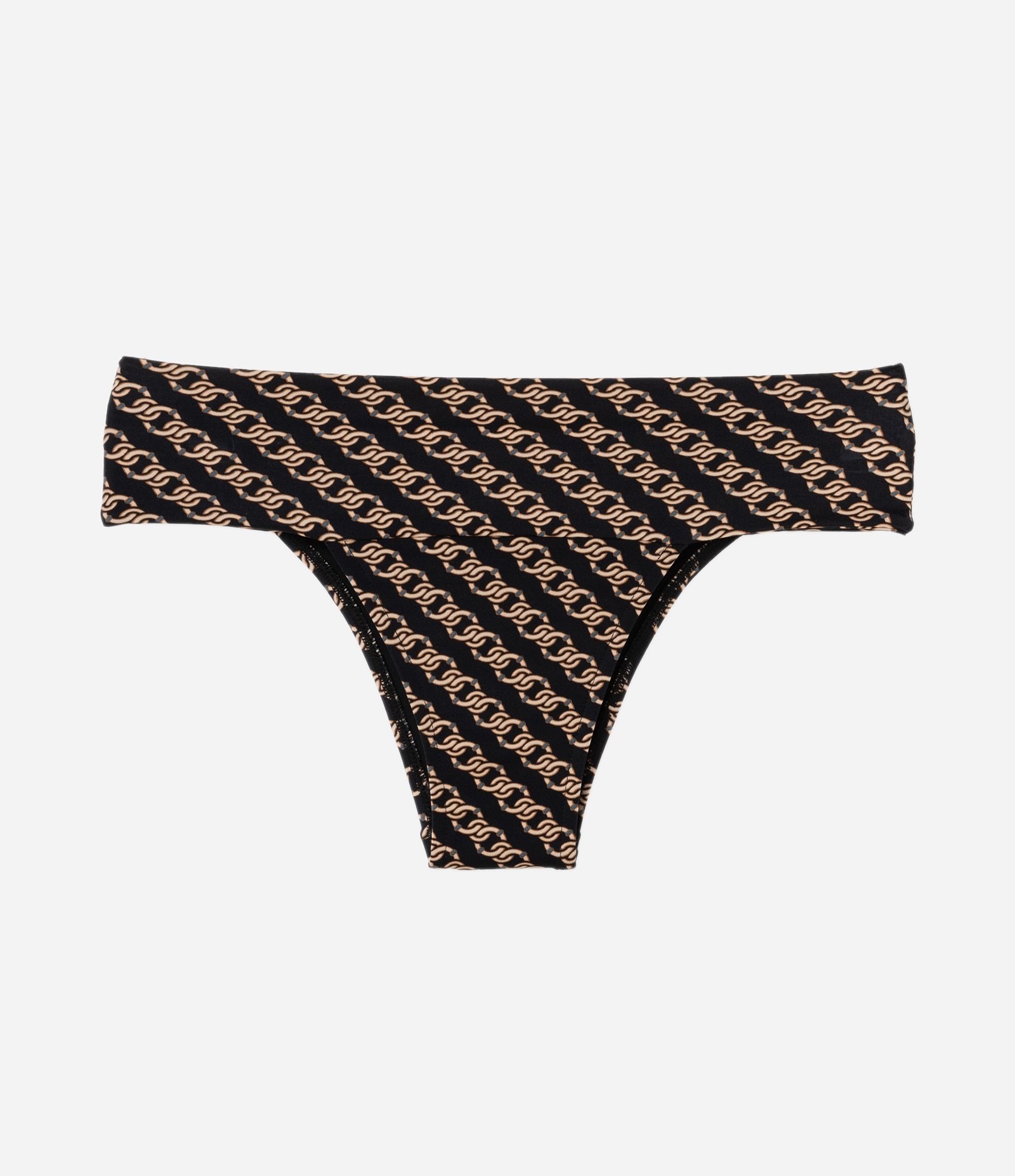 Biquíni Calcinha Pala Larga em Microfibra Estampada de Correntes Preto 5