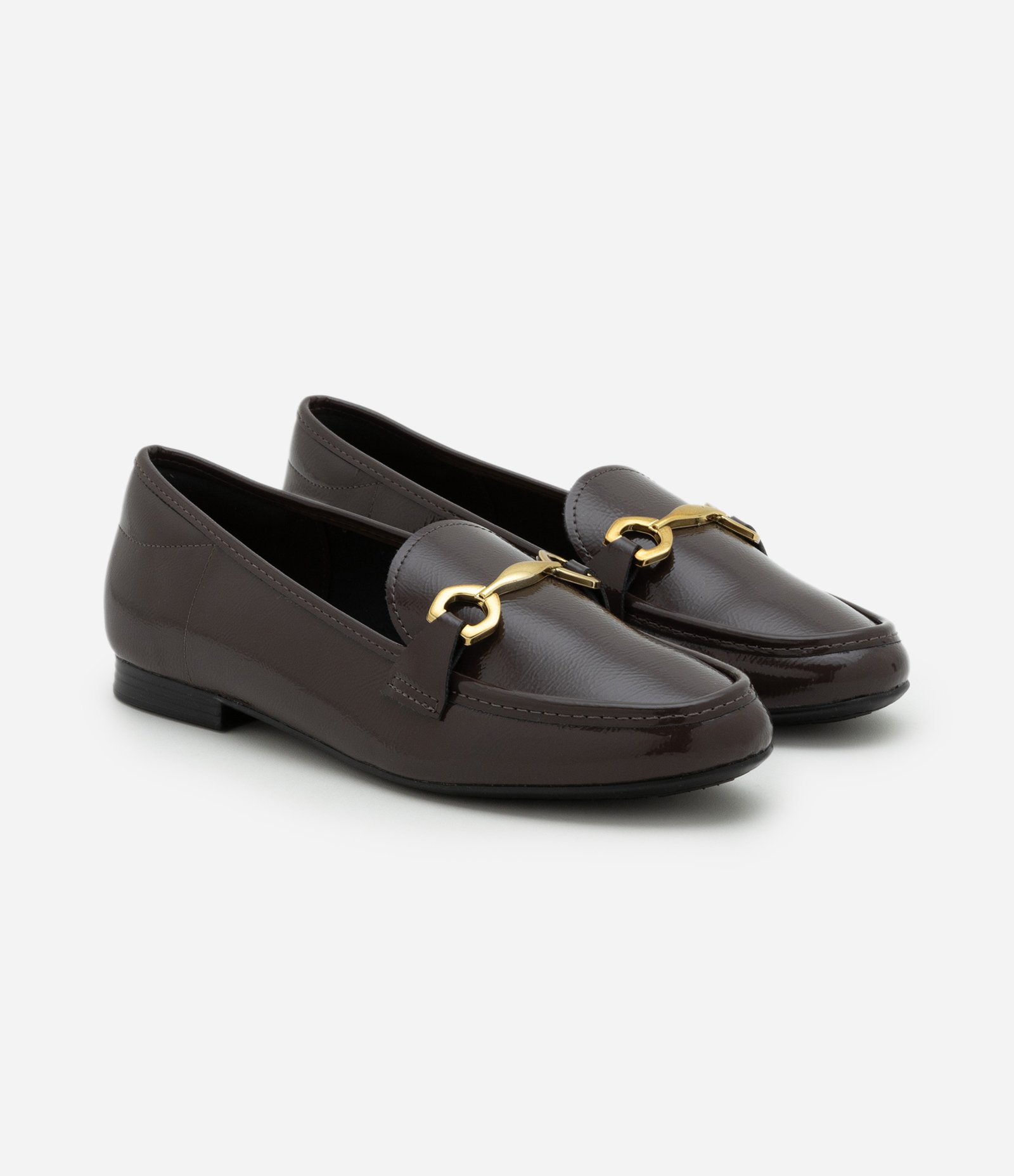 Sapato Loafer em PU com Detalhe de Corrente em Metal Marrom 2