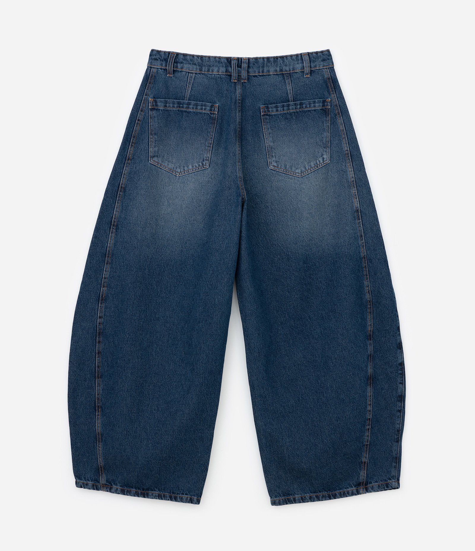 Calça Barrel em Jeans com Recortes e Pences Azul escuro 9