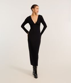 Vestido Long Midi em Viscose e Manga Longa