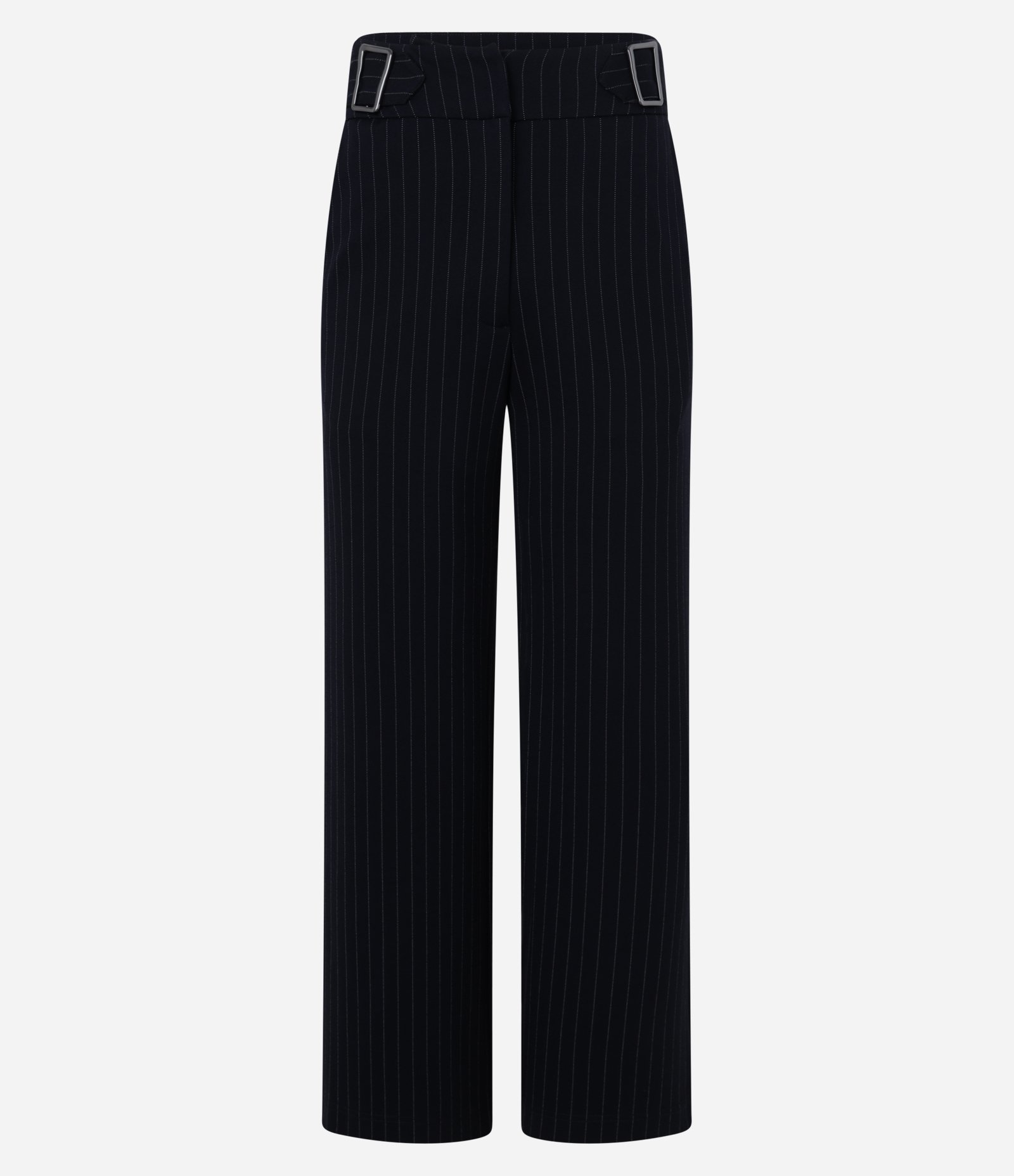 Calça Reta em Ponto Roma com Estampa Risca de Giz Azul 6