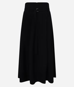 Saia Midi Evasê em Alfaiataria com Detalhe de Cinto no Cós