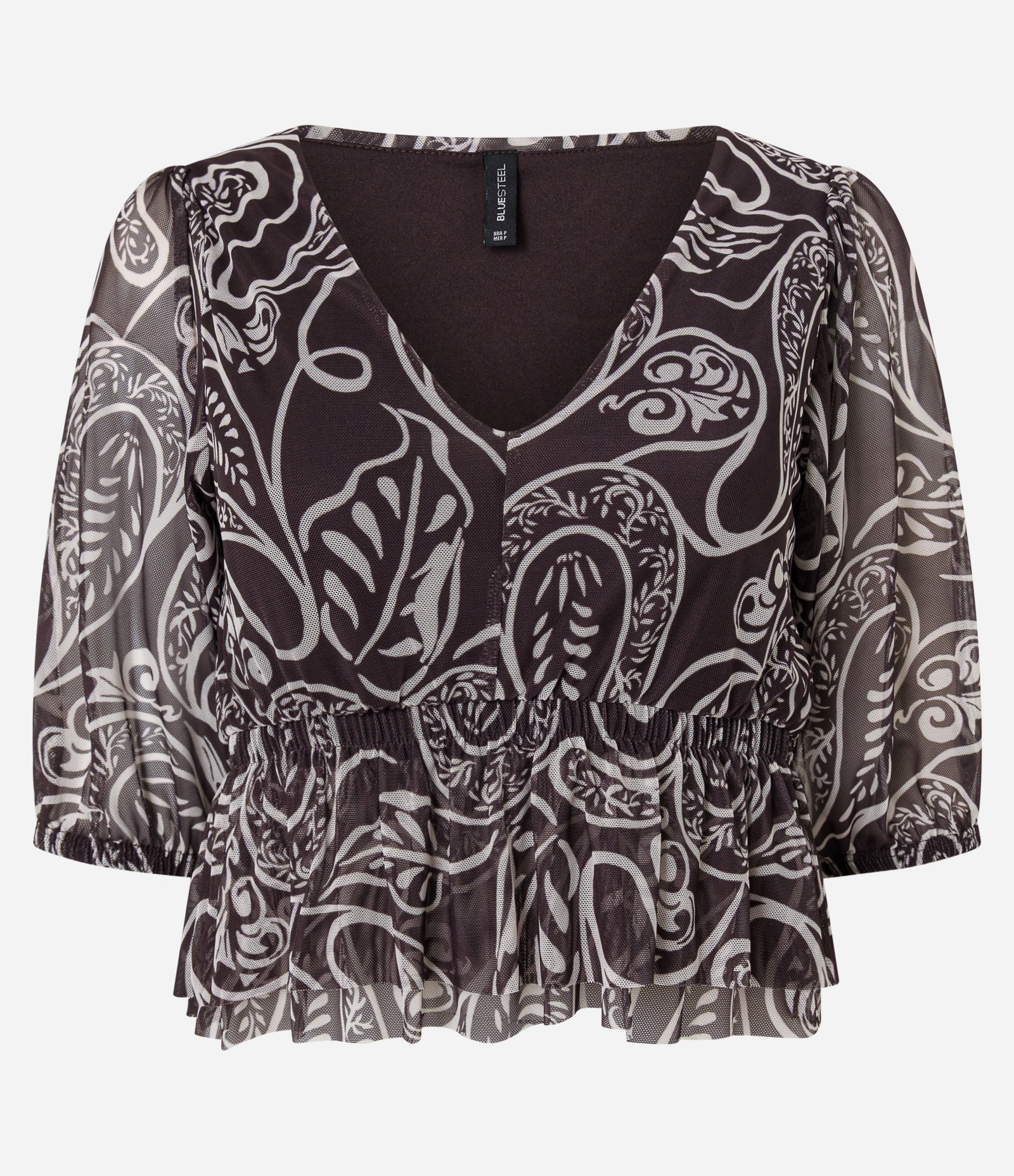 Blusa em Tule Texturizado com Estampa Floral Marrom 6