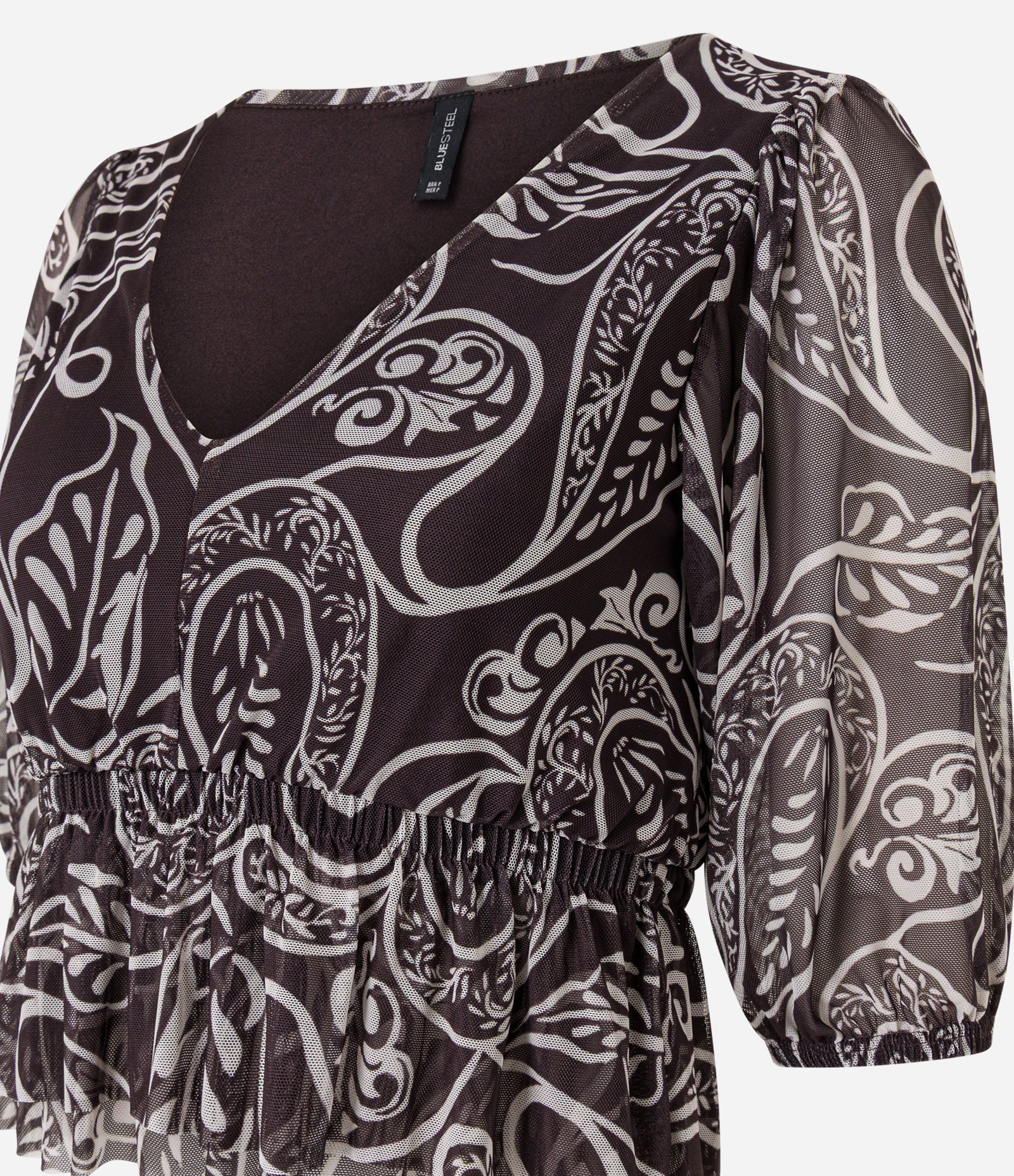 Blusa em Tule Texturizado com Estampa Floral Marrom 7