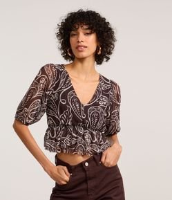Blusa em Tule Texturizado com Estampa Floral