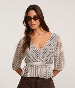 Blusa em Tule Texturizado com Poá Flocado