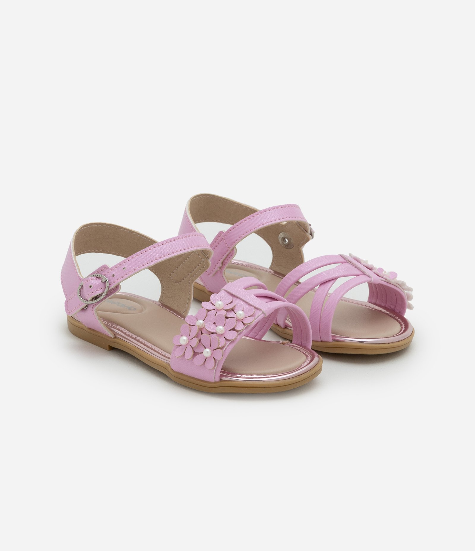 Sandália Infantil com Tiras e Florzinhas - Tam 20 ao 25 Rosa 1