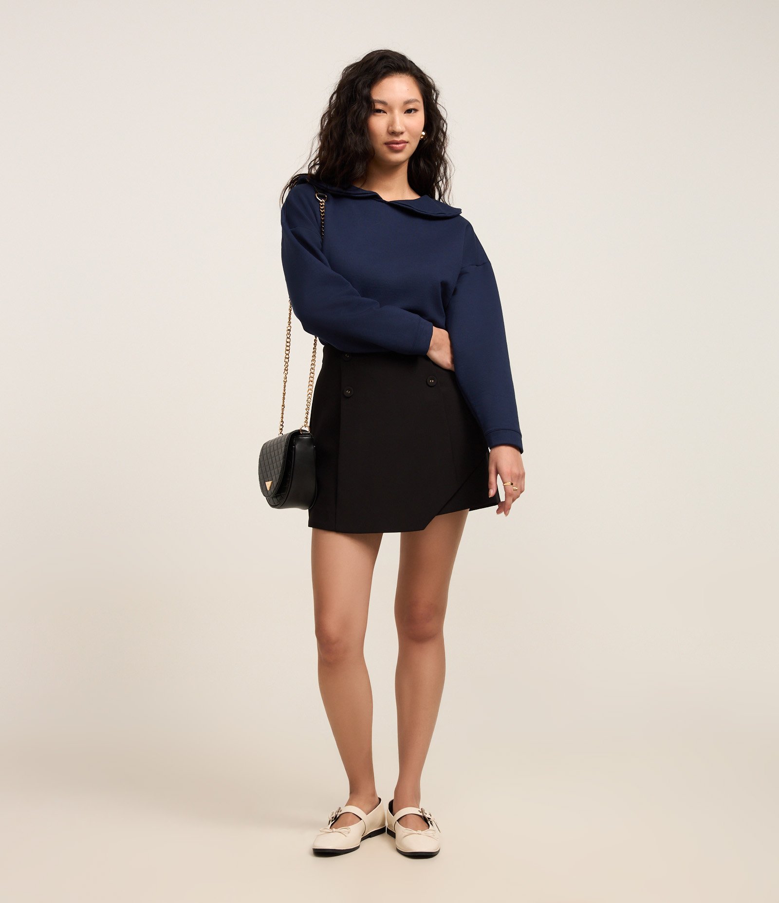 Blusa em Moletom com Gola Marinheiro Azul Marinho 2