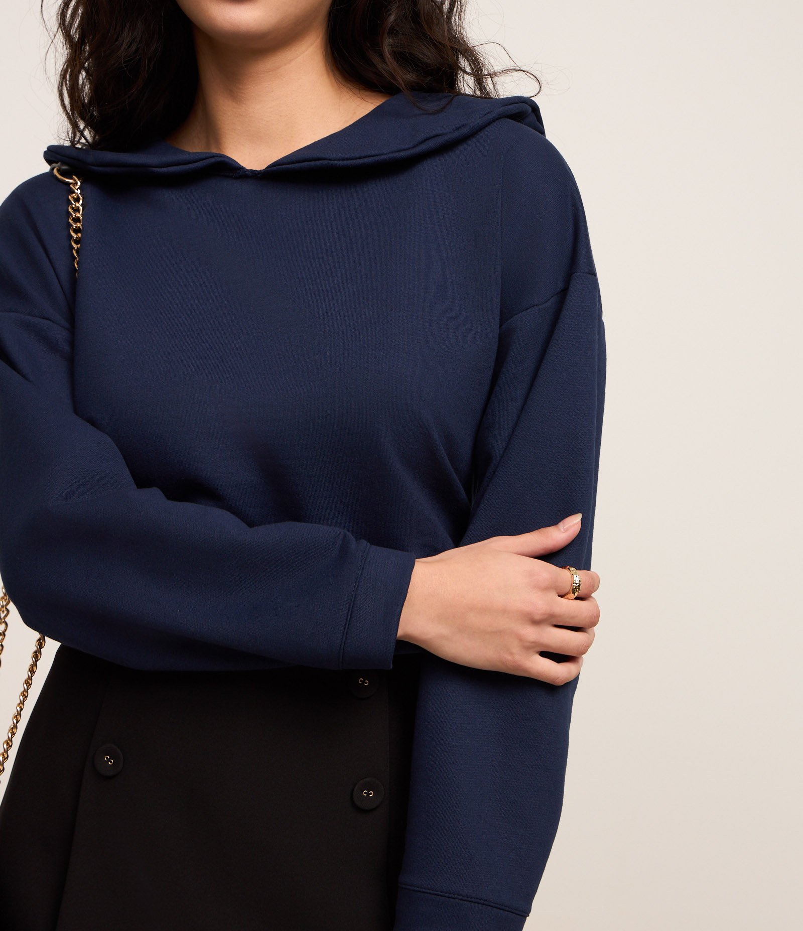 Blusa em Moletom com Gola Marinheiro Azul Marinho 3