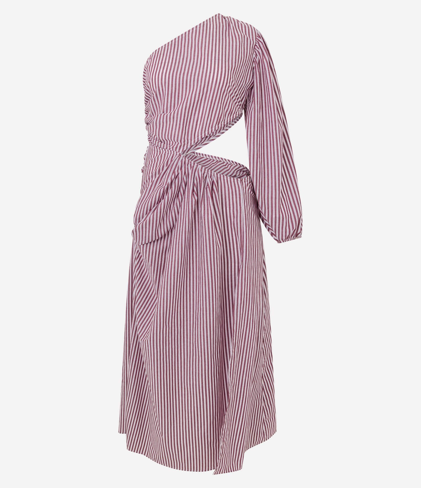 Vestido Evasê em Tricoline Listrado Cut Out com Fenda Bordô 4