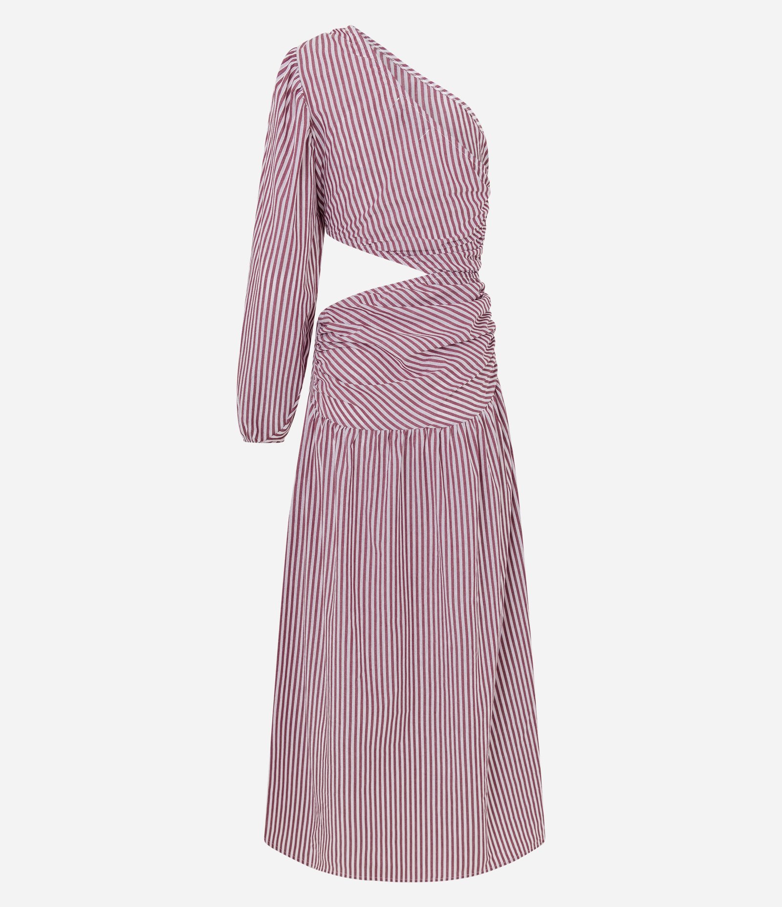 Vestido Evasê em Tricoline Listrado Cut Out com Fenda Bordô 5