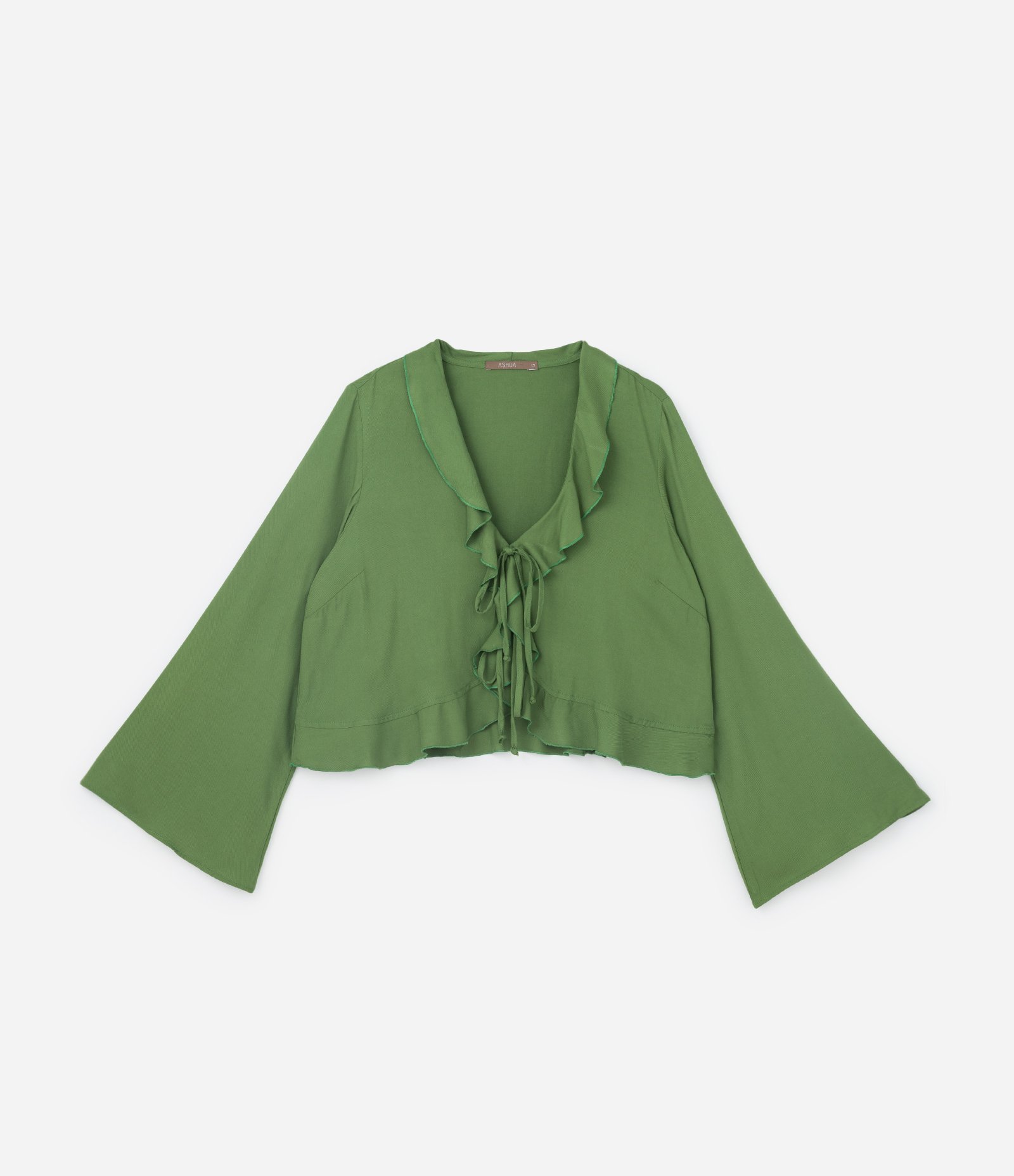Blusa com Amarração Babados e Manga Sino Curve & Plus Size Verde 5