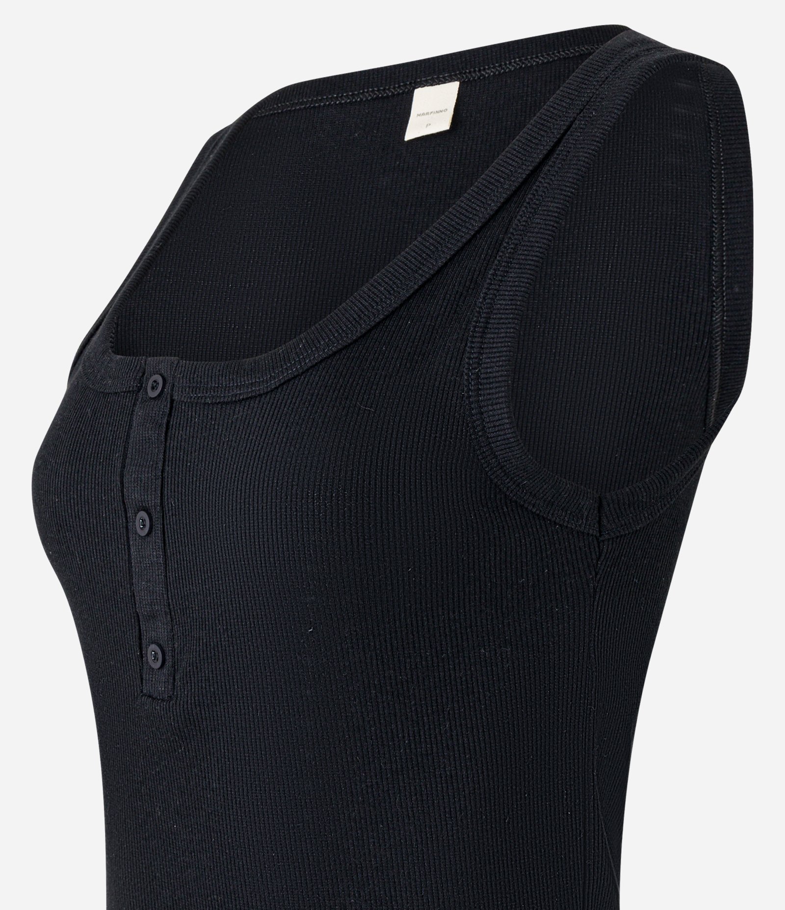 Blusa Regata em Ribana com Meia Vista de Botões Preto 6