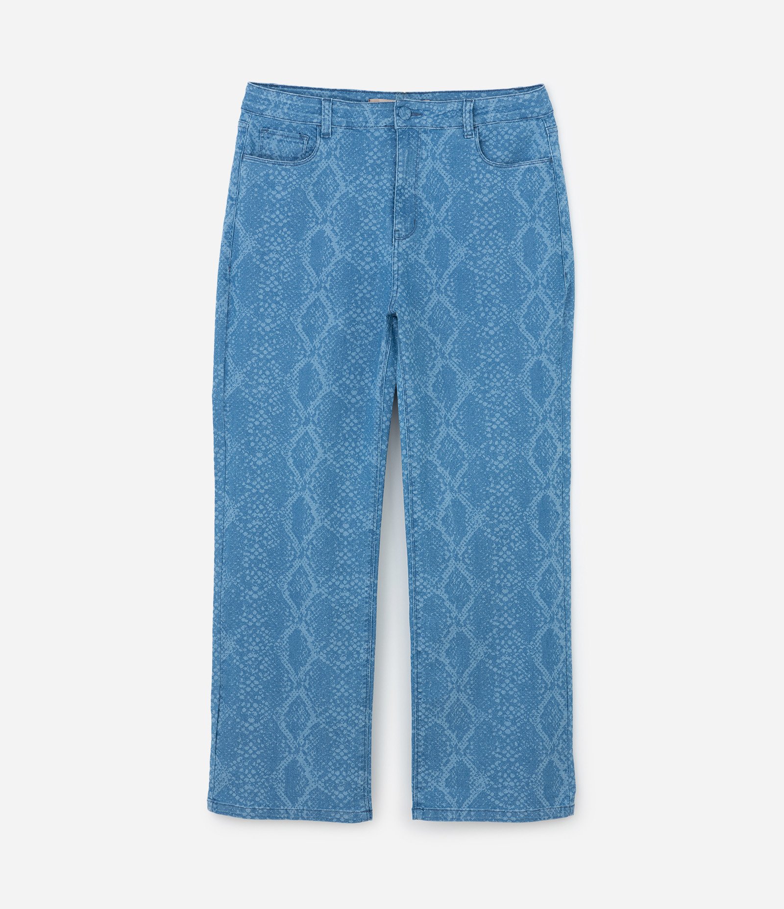 Calça Reta em Jeans com Estampa de Cobra Curve & Plus Size Azul 6