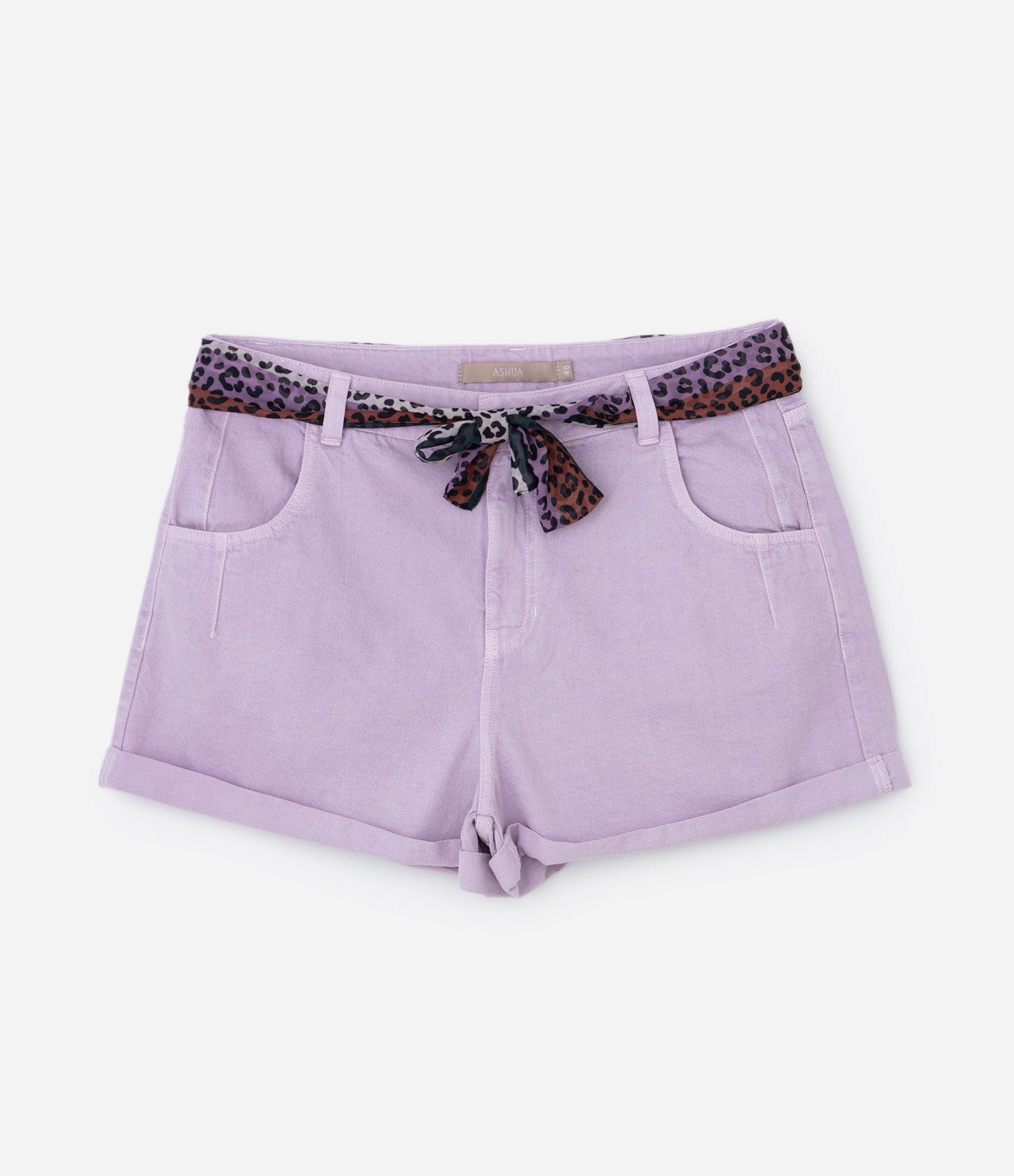 Short Mom em Sarja com Cinto de Faixa Animal Print Curve & Plus Size Lilás 5