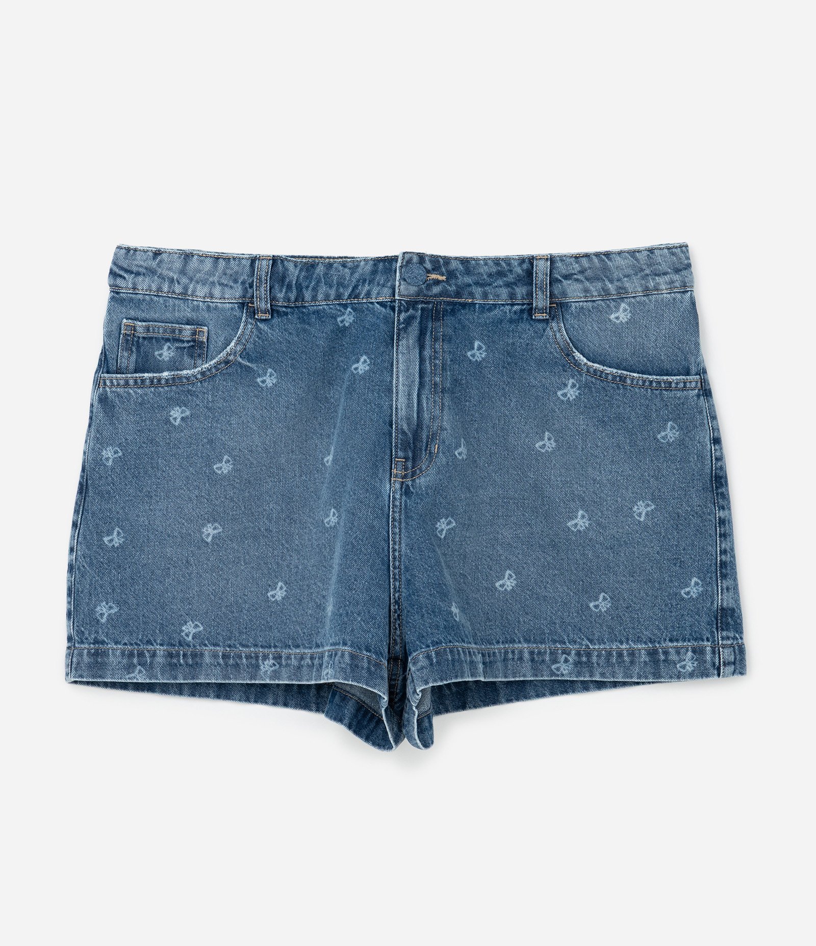 Short Jeans com Estampa de Lacinhos Curve & Plus Size Azul 6