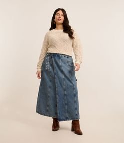 Saia Midi em Jeans com Cinto de Amarração e Bolso Cargo Curve & Plus Size