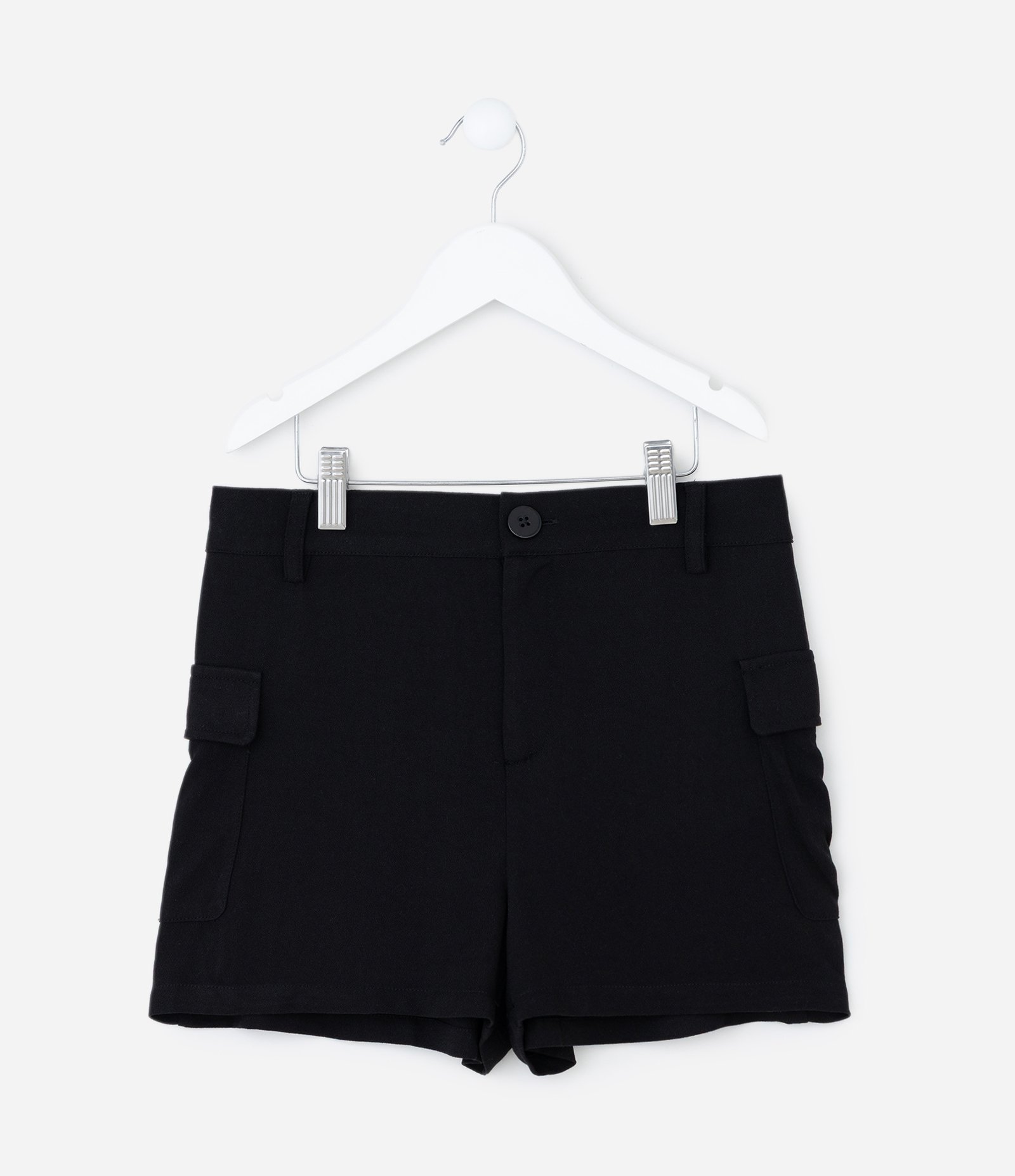 Short Infantil Reto em Viscose Alfaiatado com Bolso Cargo - Tam 5 a 14 Anos Preto 1