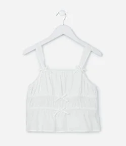 Blusa Infantil em Tricoline com Lacinhos - Tam 5 a 14 Anos