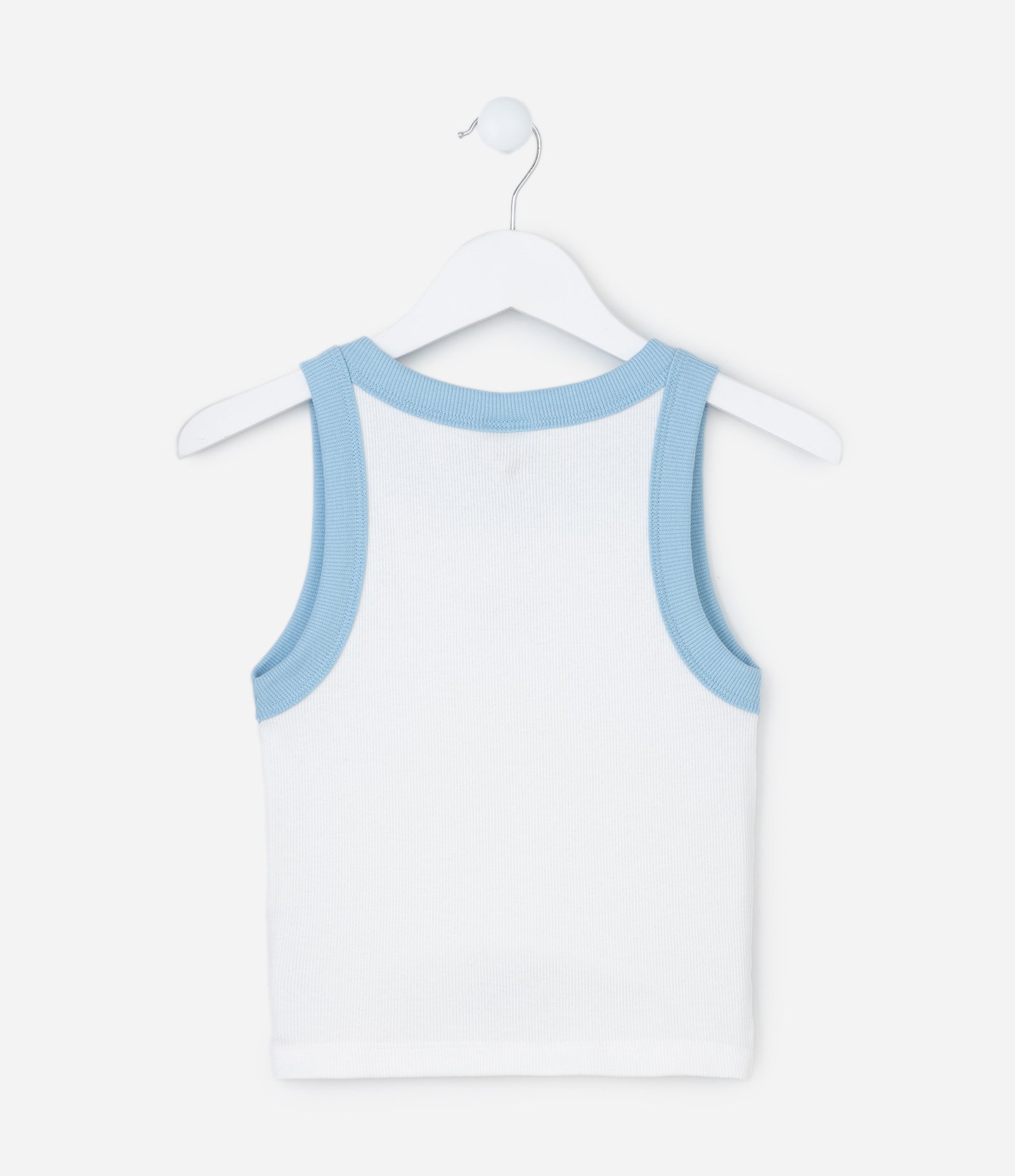 Regata Infantil em Ribana com Bordado Stitch - Tam 5 a 14 Anos Branco/Azul 3