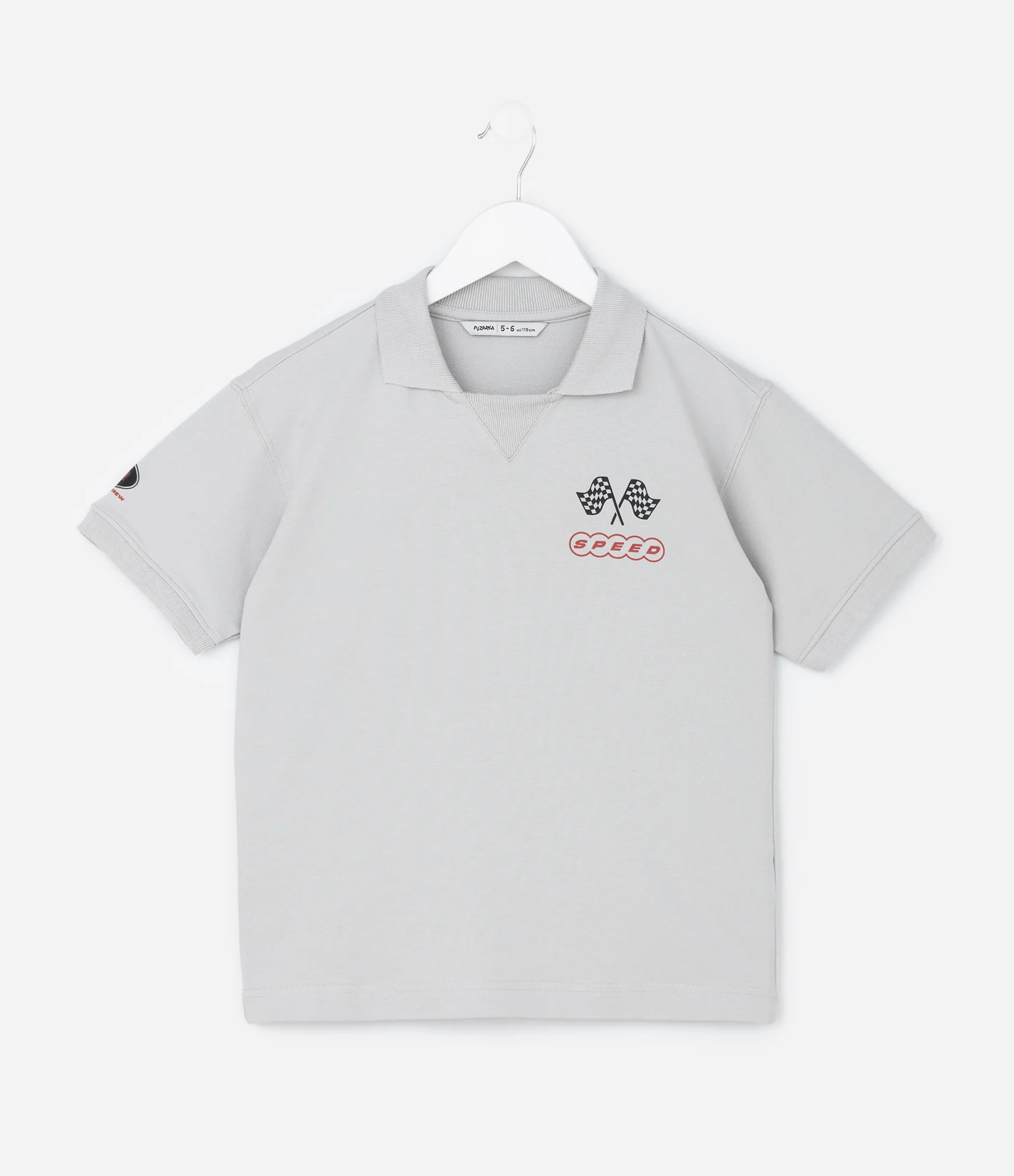 Camiseta Polo Infantil em Moletom com Estampa de Automobilismo - Tam 5 a 14 Anos Cinza 1