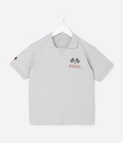 Camiseta Polo Infantil em Moletom com Estampa de Automobilismo - Tam 5 a 14 Anos