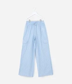 Calça Infantil em Tricoline com Estampa Listrada e Bolsos - Tam 5 a 14 Anos