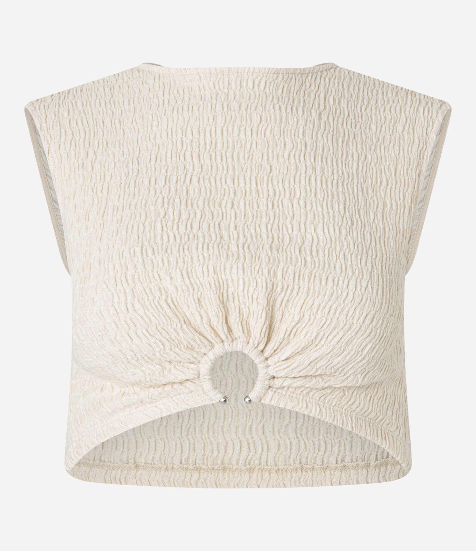 Blusa Texturizada sem Manga e com Aviamento na Barra Bege 6