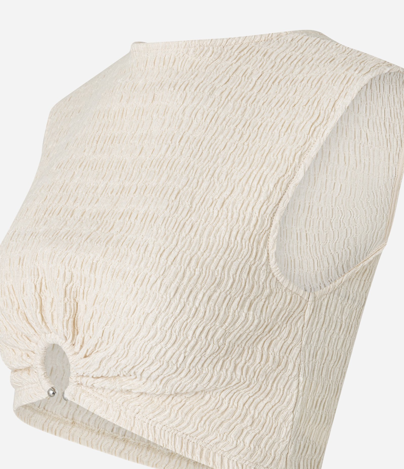 Blusa Texturizada sem Manga e com Aviamento na Barra Bege 7