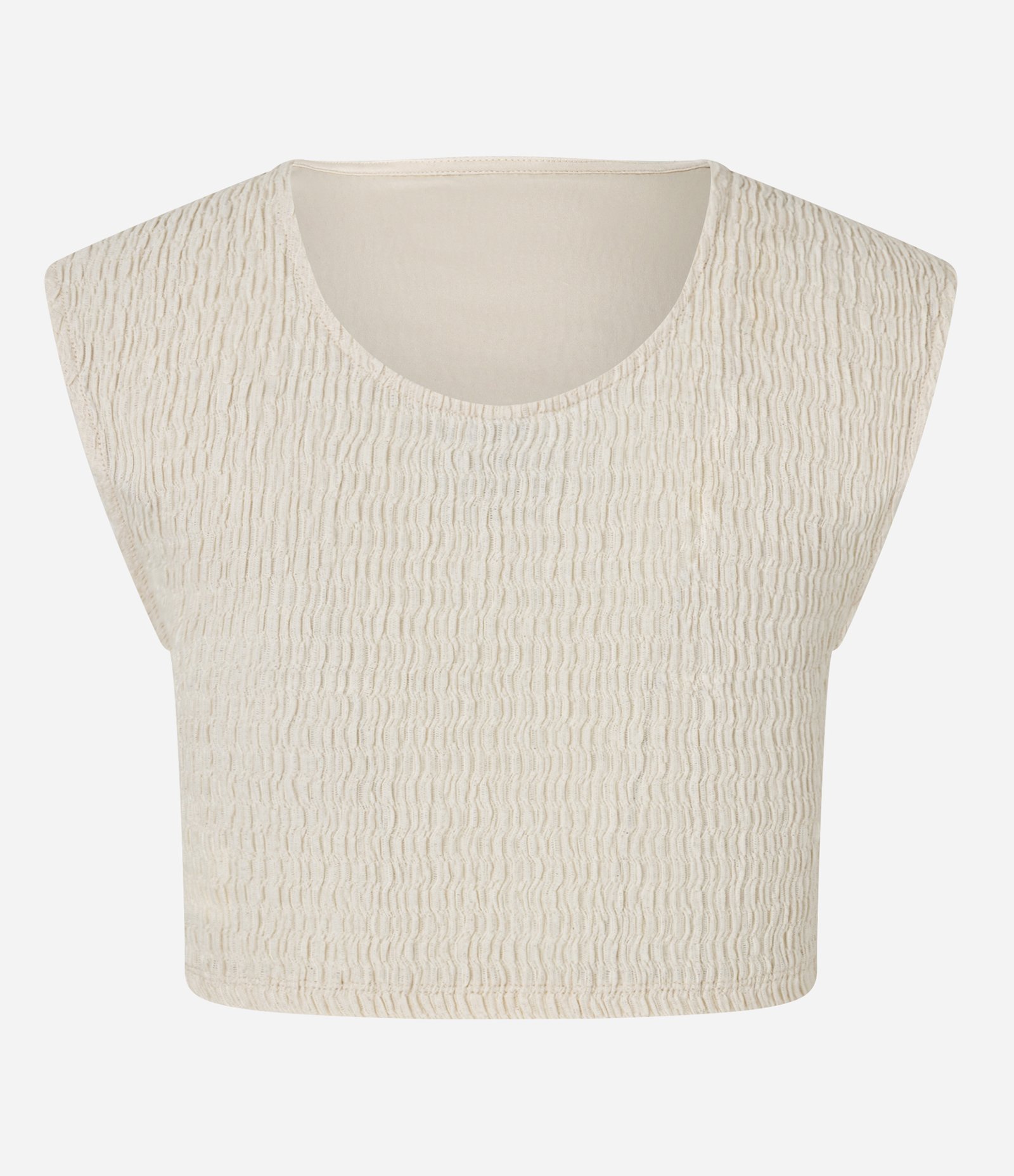 Blusa Texturizada sem Manga e com Aviamento na Barra Bege 8