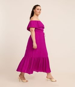 Vestido Midi em Viscose com Fio Metalizado e Decote Ombro a Ombro Curve & Plus Size