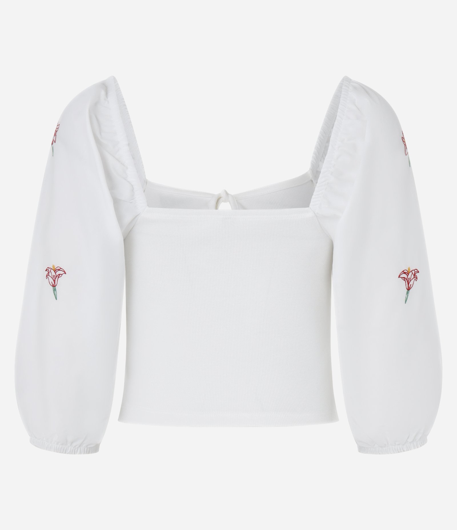 Blusa em Ribana com Lacinho no Busto e Bordado Floral Branco 6