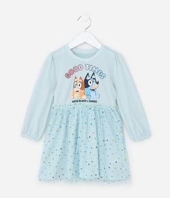 Vestido Infantil em Tule com Estampa Bluey - Tam 1 a 5 Anos