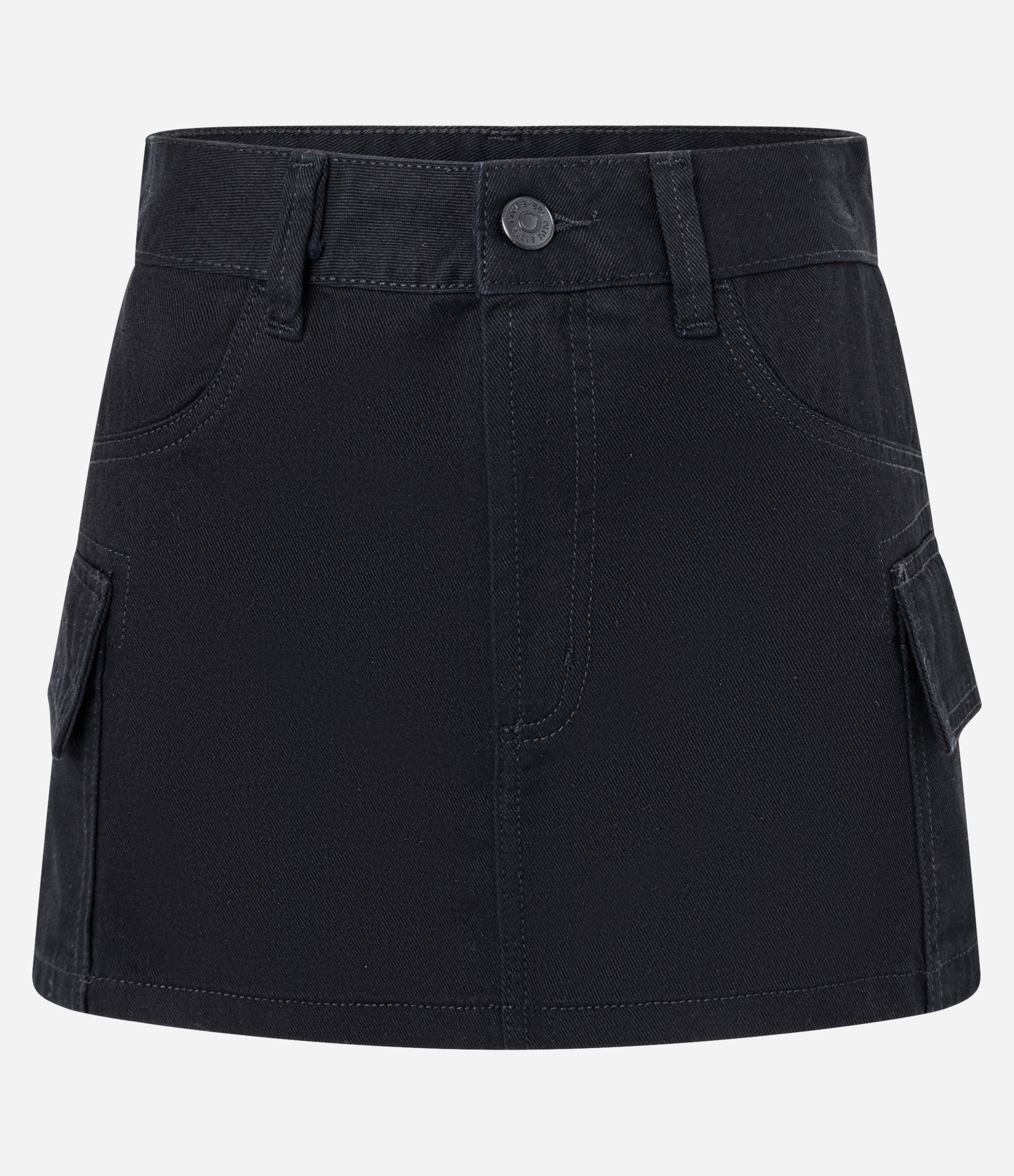 Saia Curta em Jeans com Bolsos Cargo Preto 1