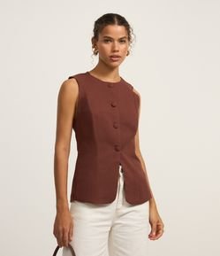 Colete Alongado em Viscolinho com Botões