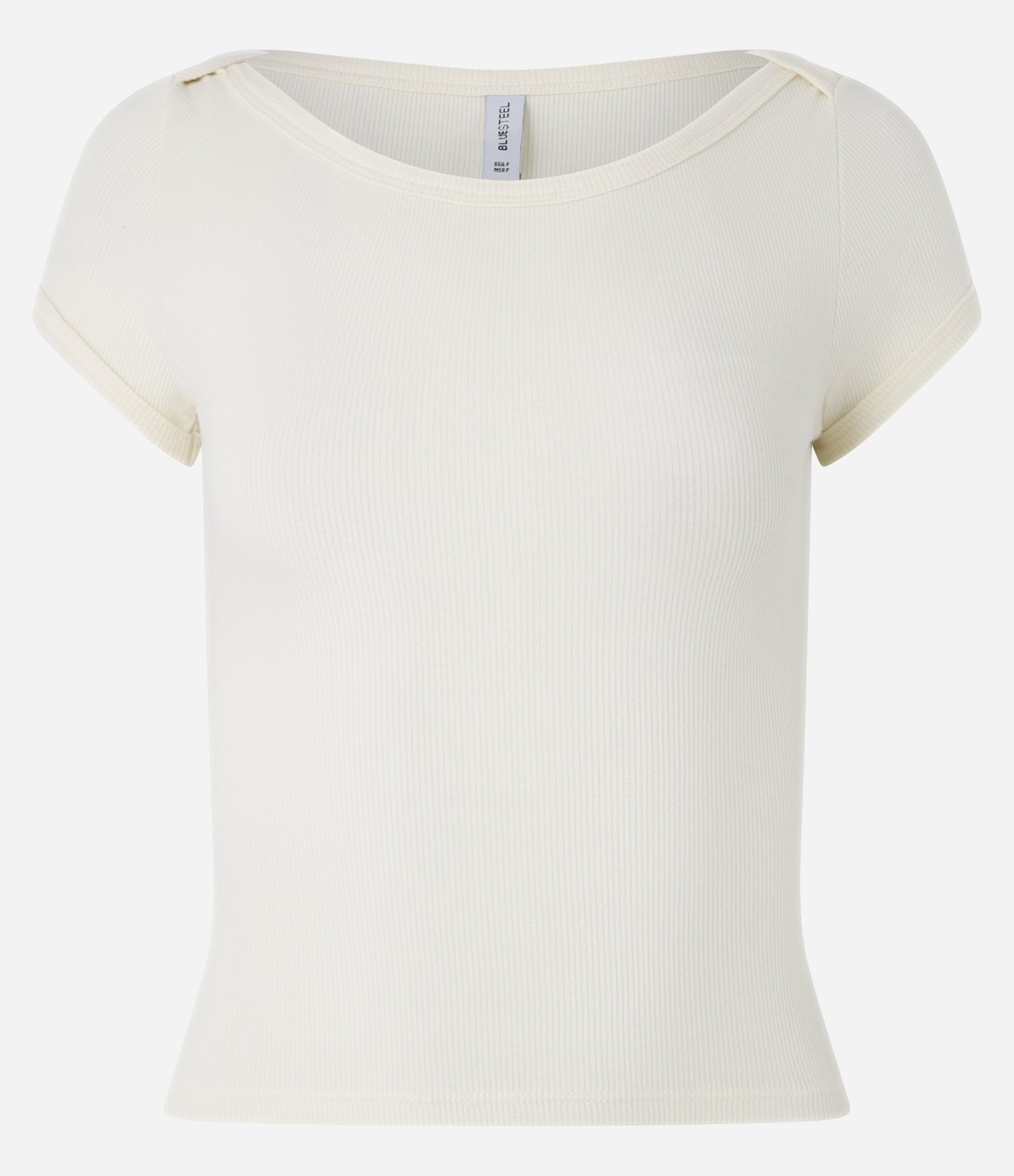 Blusa em Ribana com Manga Curta Bege 4